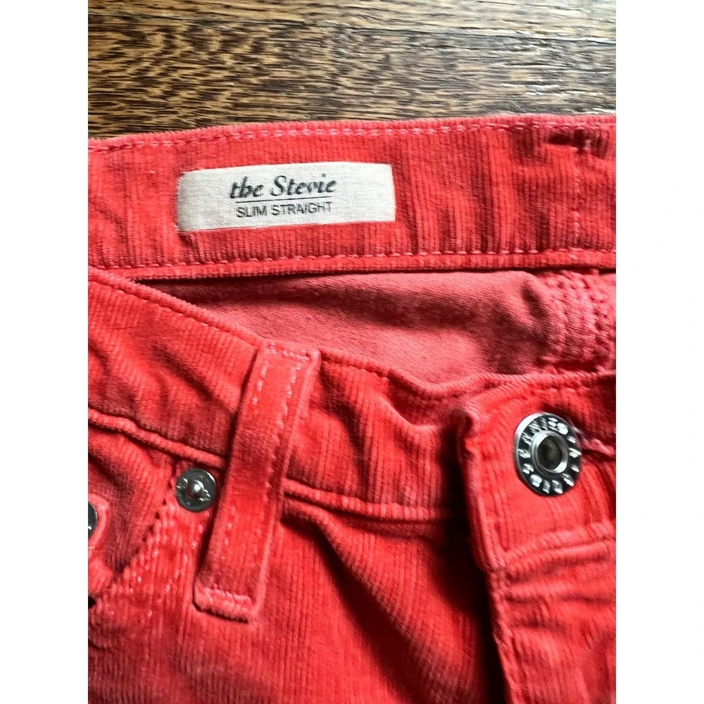AG Adriano Goldschmied The Stevie Slim Straight Corduroy Pants Coral Red 29R